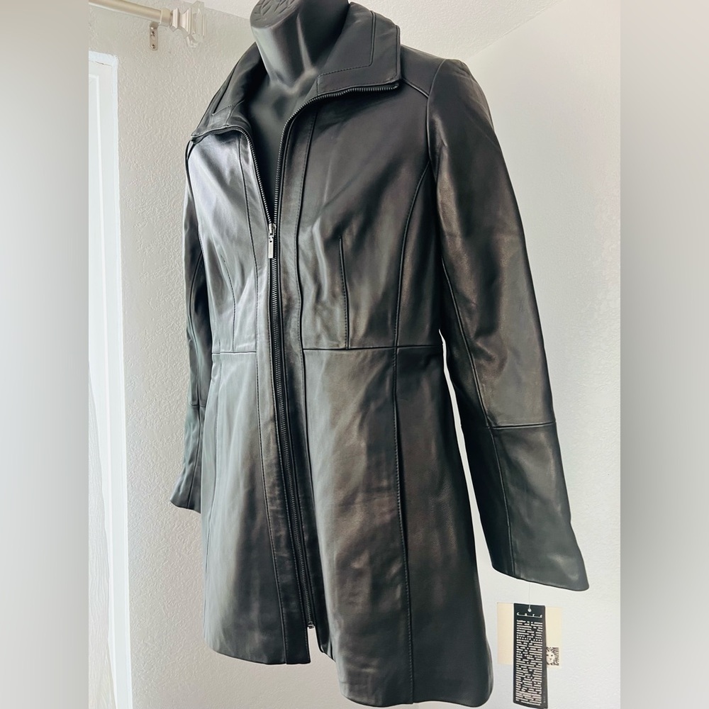 Anne Klein Black Leather Coat Women’s Small – 100% Genuine Lambskin NWT - Picture 2 of 3